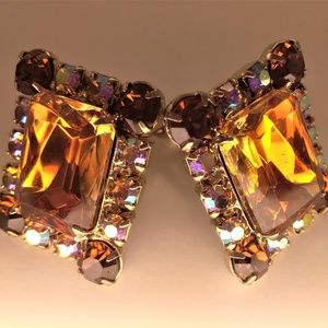 Amber Chocolate Rhinestones Earring set Clip-On